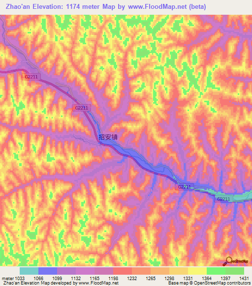 Zhao'an,China Elevation Map