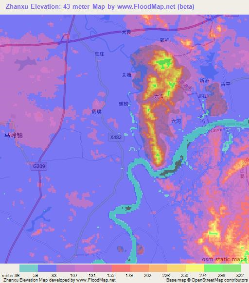 Zhanxu,China Elevation Map