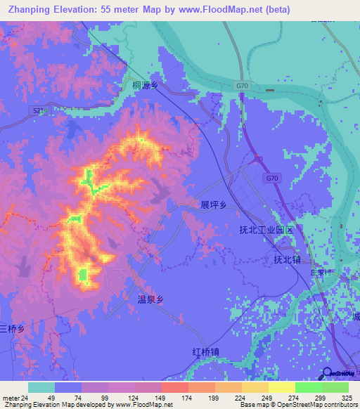 Zhanping,China Elevation Map