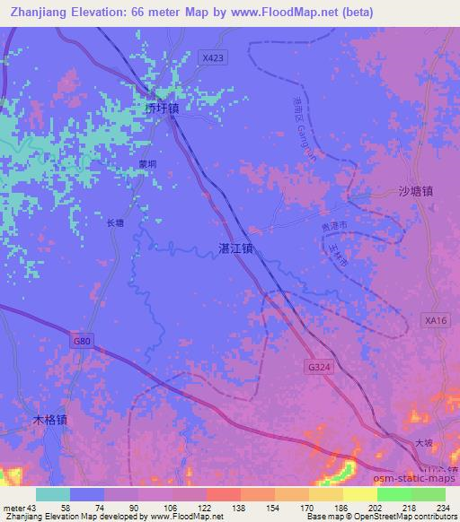 Zhanjiang,China Elevation Map