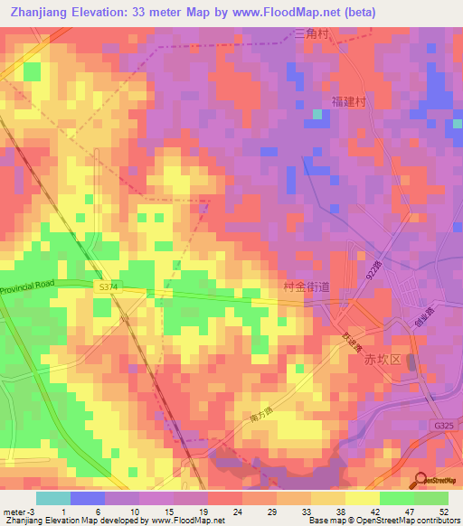 Zhanjiang,China Elevation Map