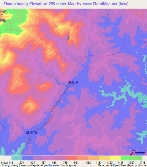 Zhangzhuang,China Elevation Map