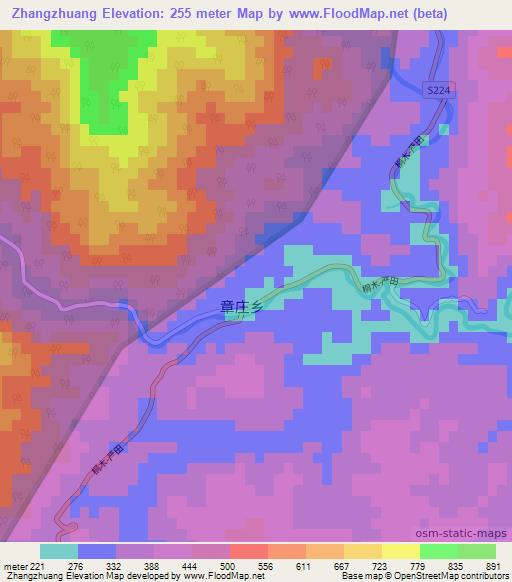Zhangzhuang,China Elevation Map