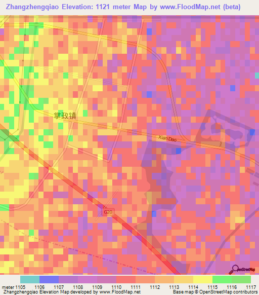 Zhangzhengqiao,China Elevation Map