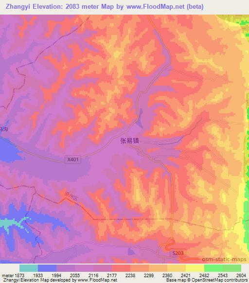 Zhangyi,China Elevation Map