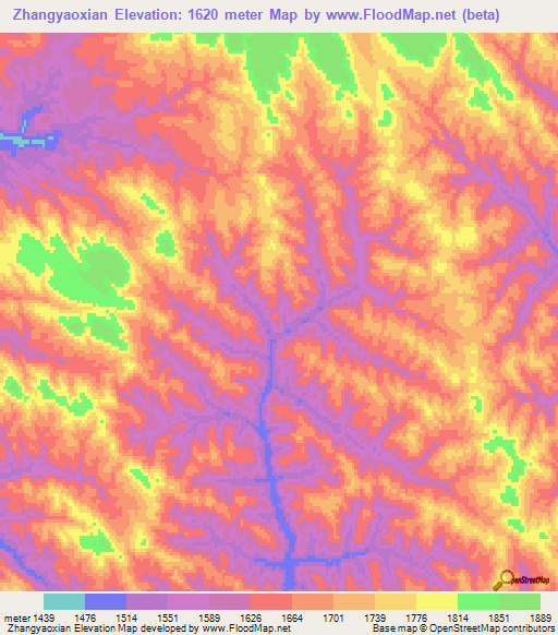 Zhangyaoxian,China Elevation Map
