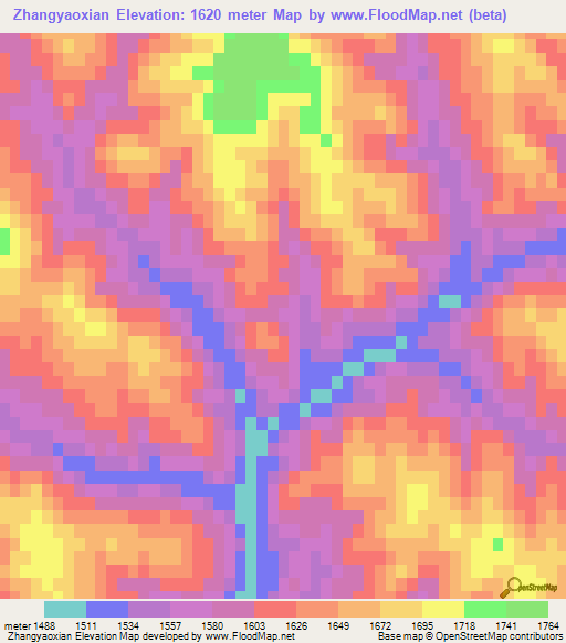 Zhangyaoxian,China Elevation Map