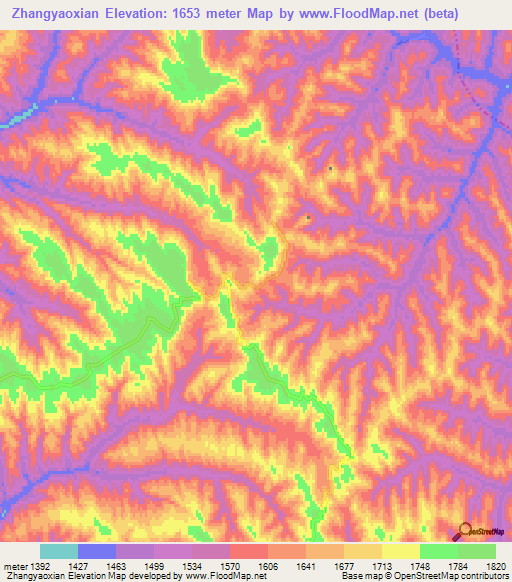 Zhangyaoxian,China Elevation Map