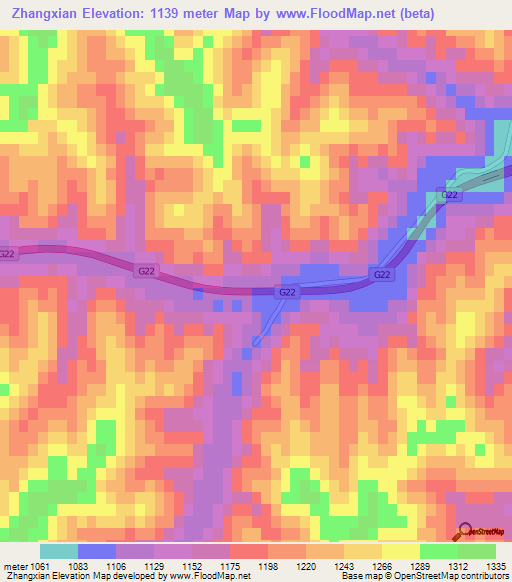 Zhangxian,China Elevation Map