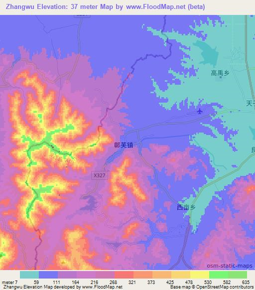 Zhangwu,China Elevation Map