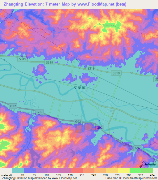 Zhangting,China Elevation Map