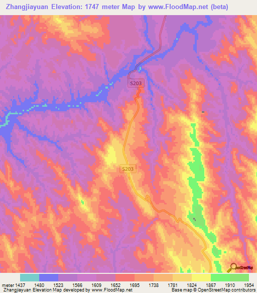 Zhangjiayuan,China Elevation Map