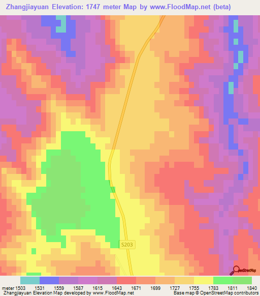 Zhangjiayuan,China Elevation Map