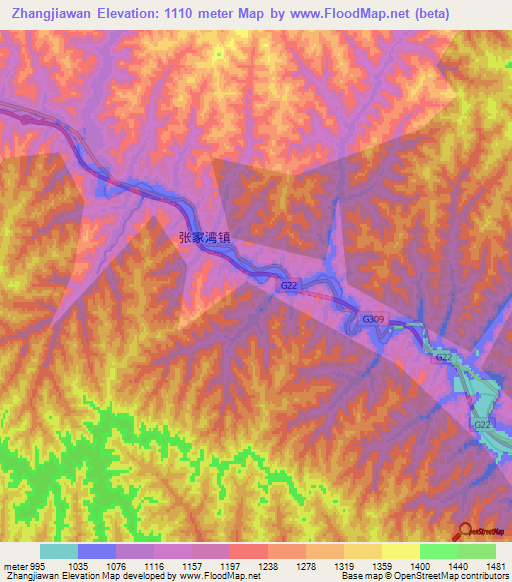 Zhangjiawan,China Elevation Map