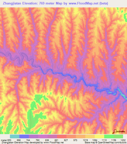 Zhangjiatan,China Elevation Map