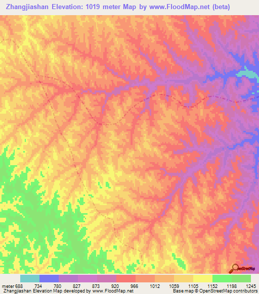 Zhangjiashan,China Elevation Map