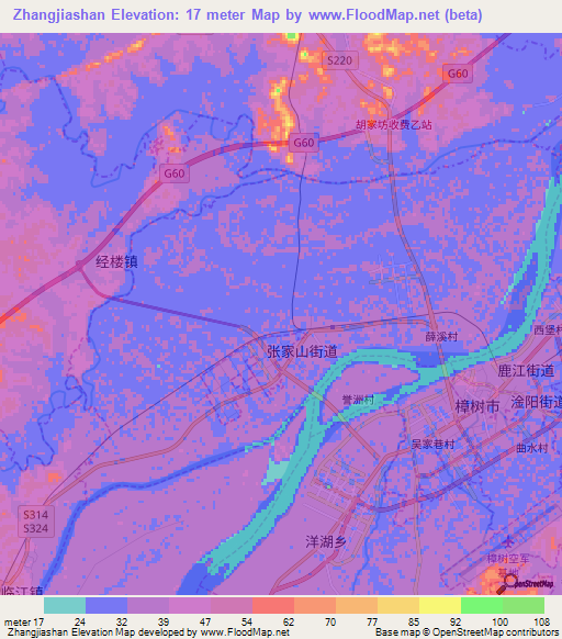Zhangjiashan,China Elevation Map