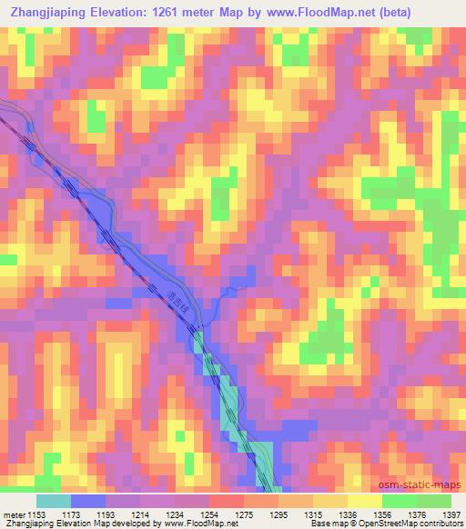 Zhangjiaping,China Elevation Map