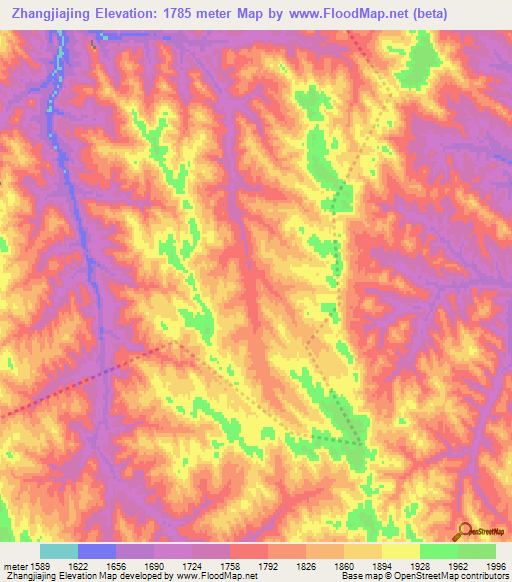 Zhangjiajing,China Elevation Map