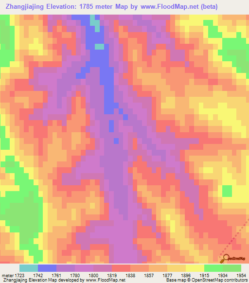 Zhangjiajing,China Elevation Map