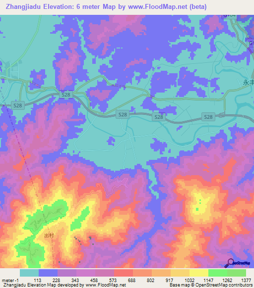 Zhangjiadu,China Elevation Map