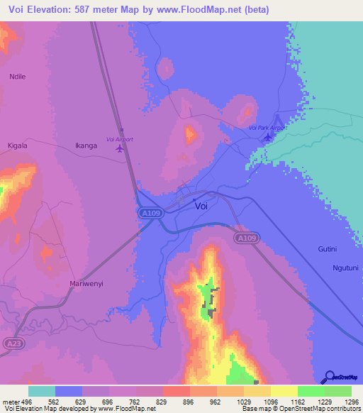 Voi,Kenya Elevation Map