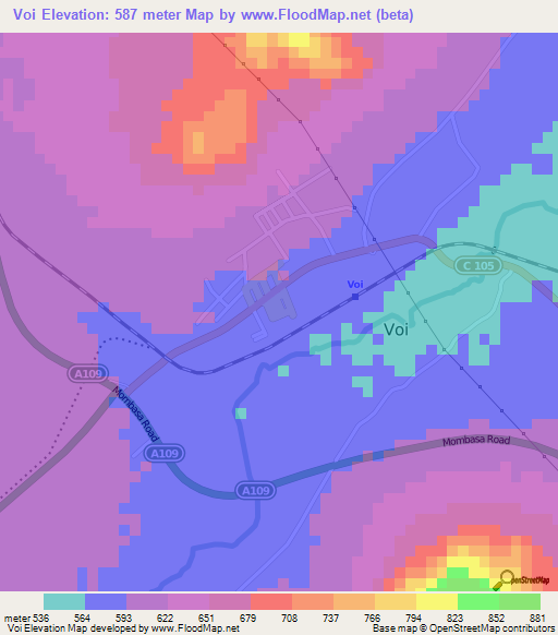 Voi,Kenya Elevation Map