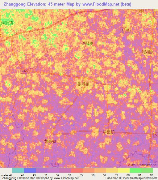 Zhanggong,China Elevation Map