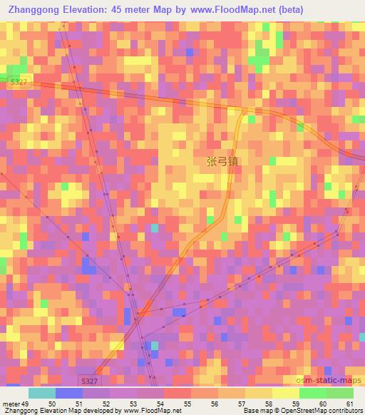 Zhanggong,China Elevation Map