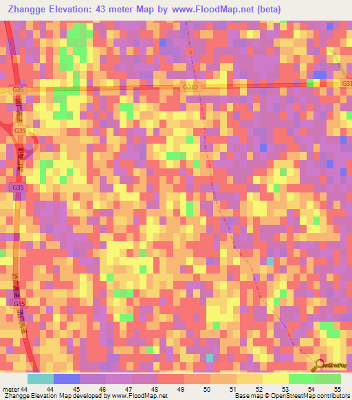 Zhangge,China Elevation Map