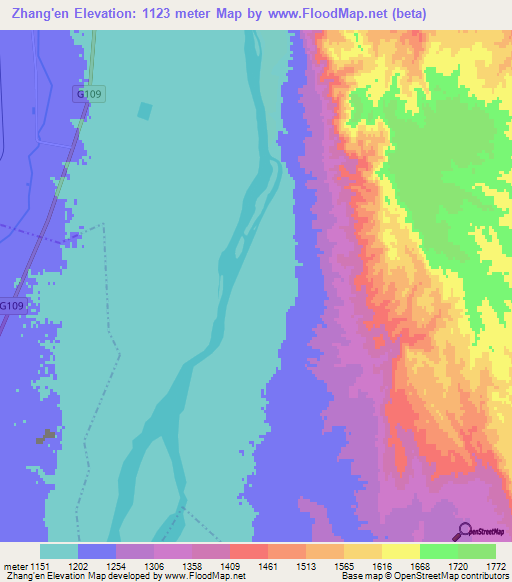Zhang'en,China Elevation Map