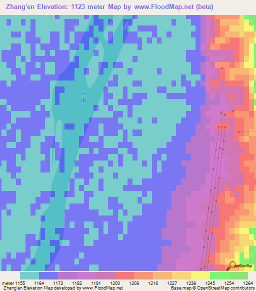 Zhang'en,China Elevation Map