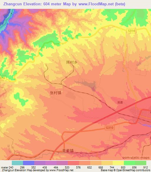 Zhangcun,China Elevation Map