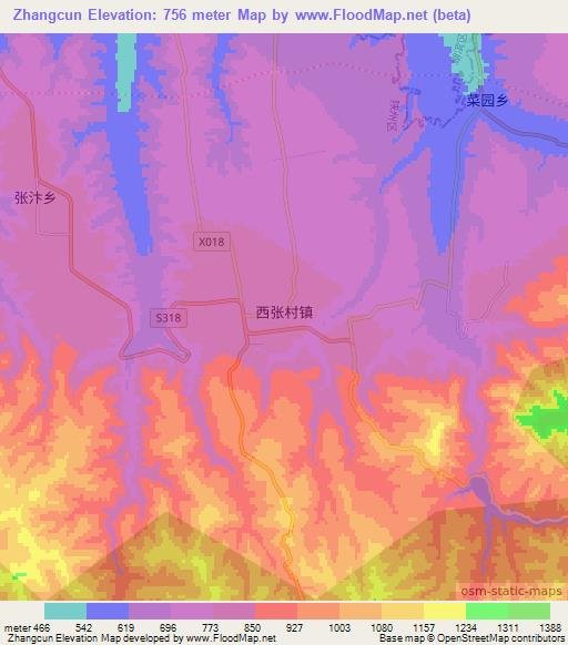 Zhangcun,China Elevation Map