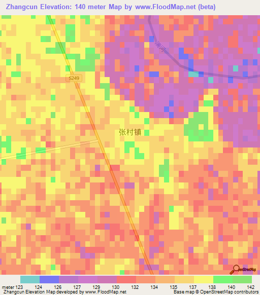 Zhangcun,China Elevation Map