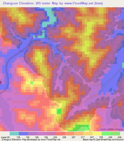 Zhangcun,China Elevation Map