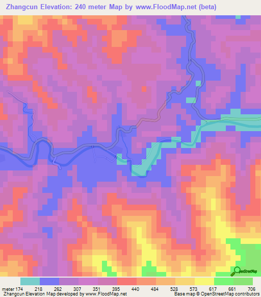 Zhangcun,China Elevation Map