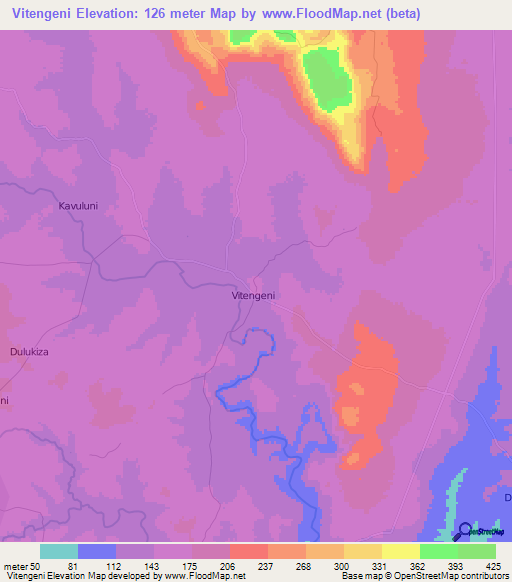 Vitengeni,Kenya Elevation Map