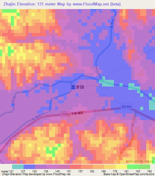 Zhajin,China Elevation Map