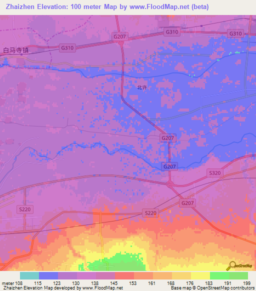Zhaizhen,China Elevation Map