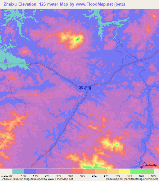 Zhaixu,China Elevation Map
