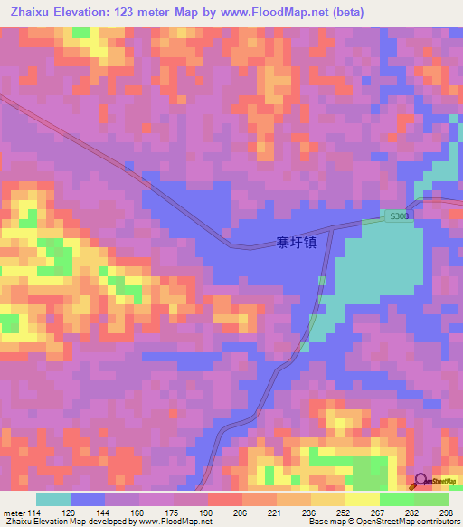Zhaixu,China Elevation Map