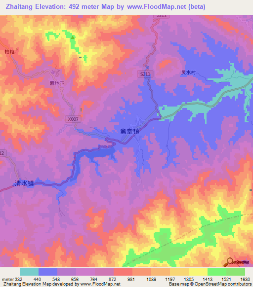 Zhaitang,China Elevation Map