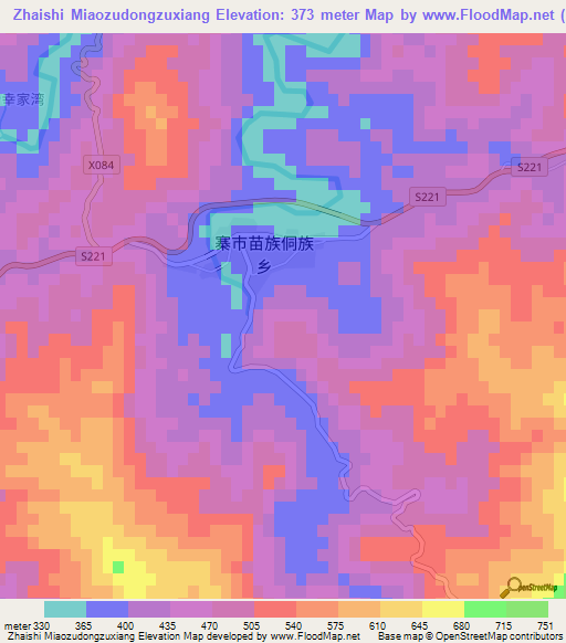 Zhaishi Miaozudongzuxiang,China Elevation Map