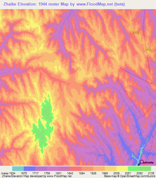 Zhaike,China Elevation Map