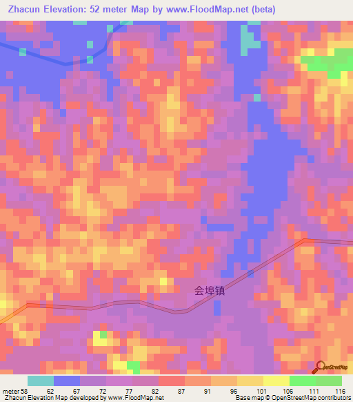 Zhacun,China Elevation Map