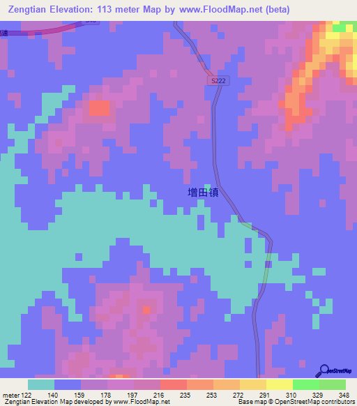 Zengtian,China Elevation Map