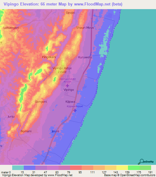 Vipingo,Kenya Elevation Map