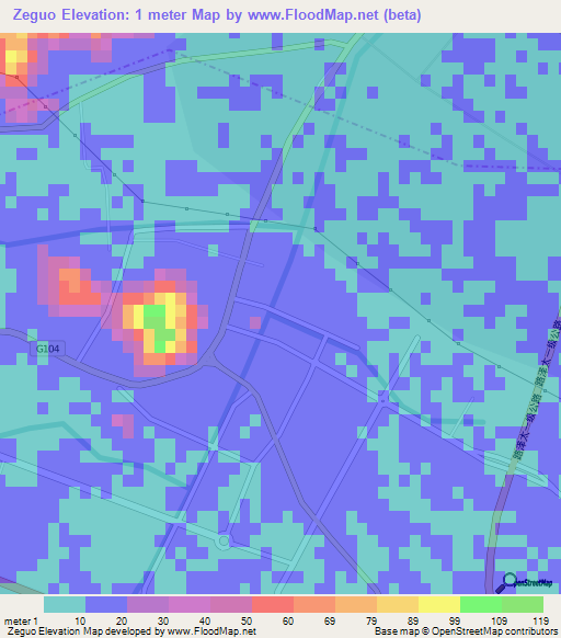 Zeguo,China Elevation Map