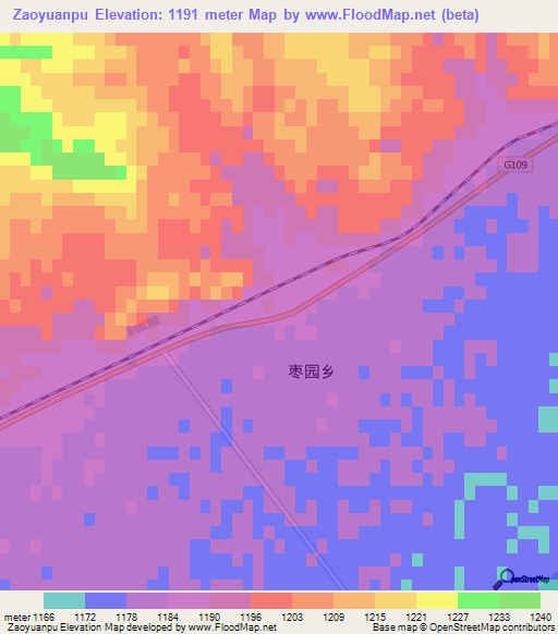 Zaoyuanpu,China Elevation Map